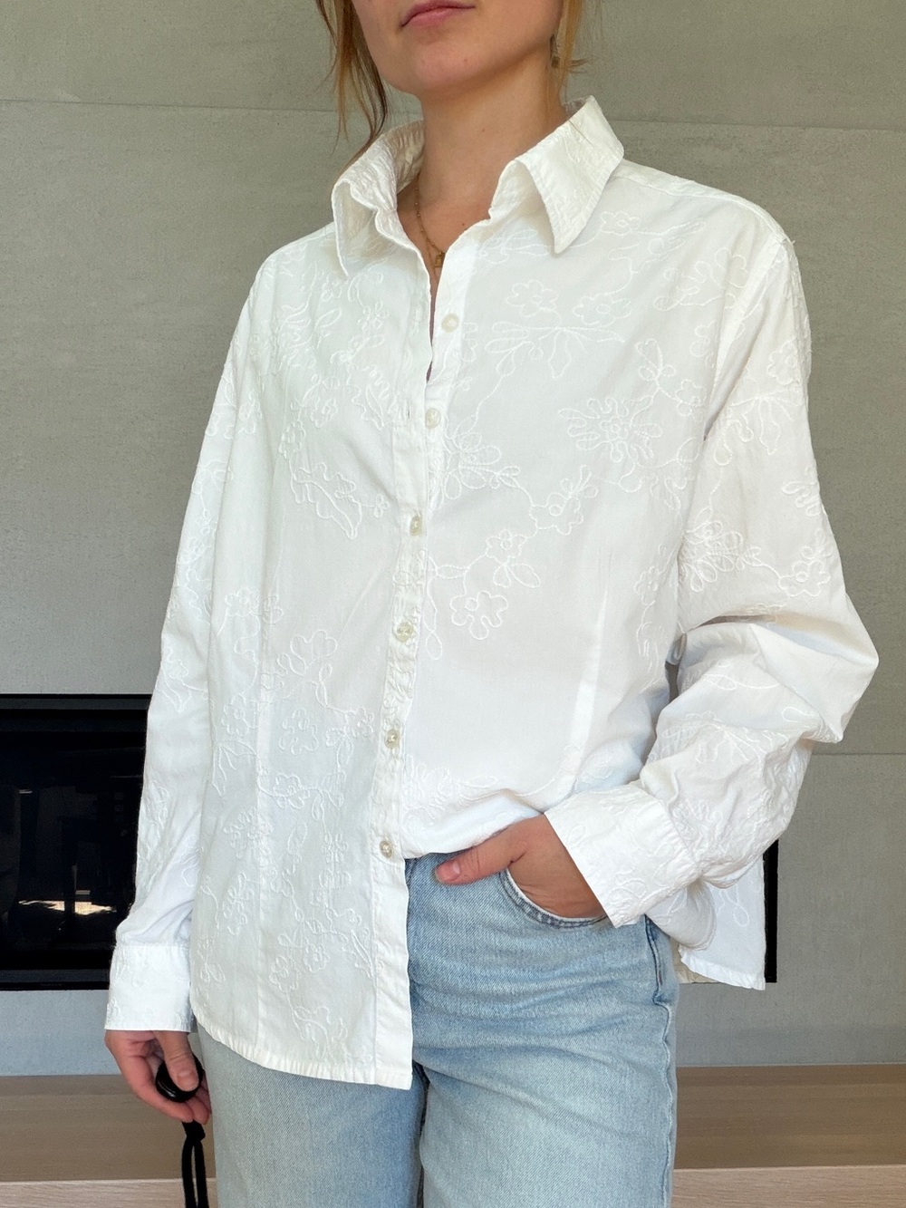 Vintage 100% cotton all over Embroidered Button-Down Shirt medium - x large